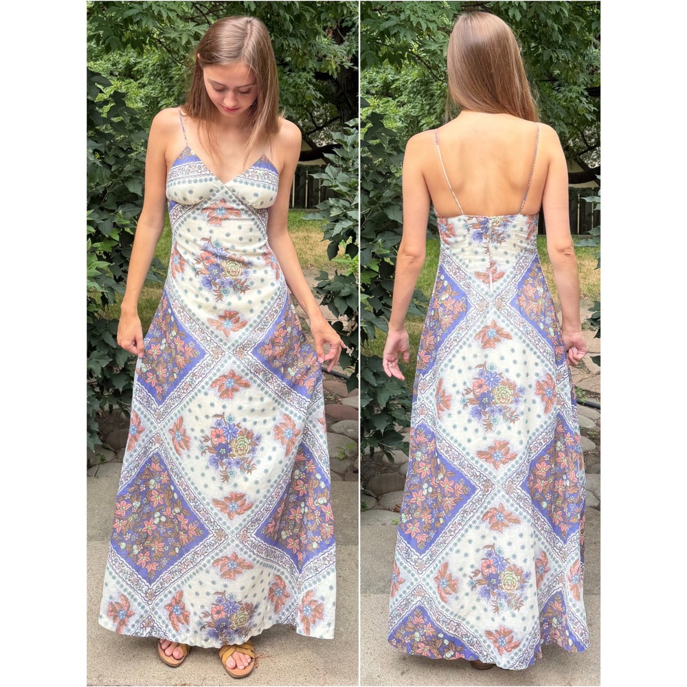 Vintage 1970s Patchwork Dress Sundress Handkerchief Bandana 70s Boho Hippie